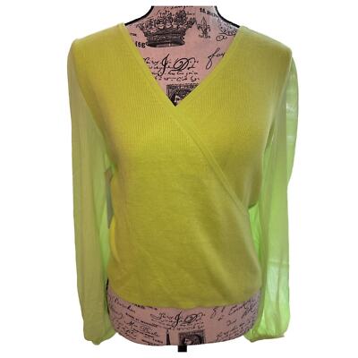 French Connection Neon Green Mozart Melody Mix Cotton Wrap Top Womens Small