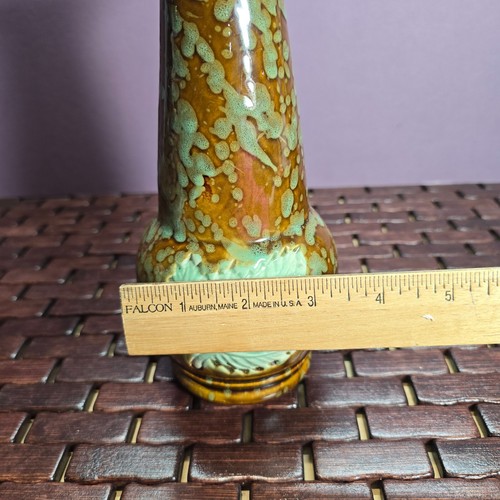 Vintage Keramik Vase Braun & Meer Schaum Grün Blatt & Splatter Design - Bild 7 von 9