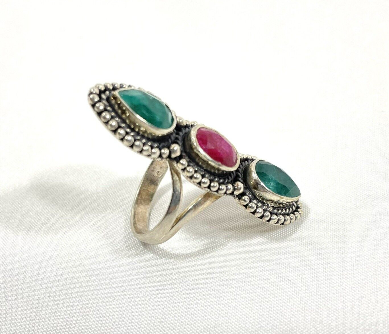 Hydro Emerald and Ruby Gemstone Statement Ring 92… - image 1