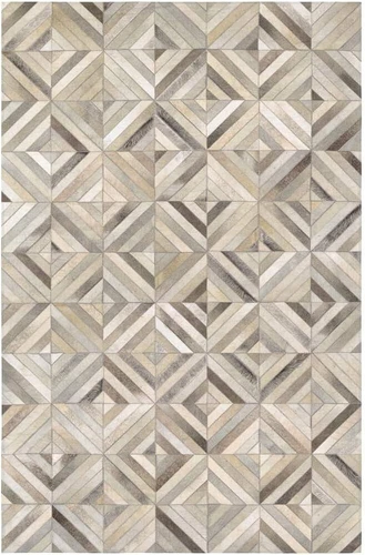 Leather Natural cow hair on Patchwork Rug Handmade grey block desgined carpet - Picture 1 of 9