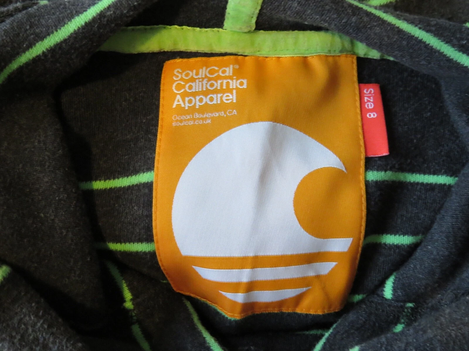 VETEMENTS Felpa con cappuccio SoulCal California Apparel. Strisce grigie verdi. Taglia 8