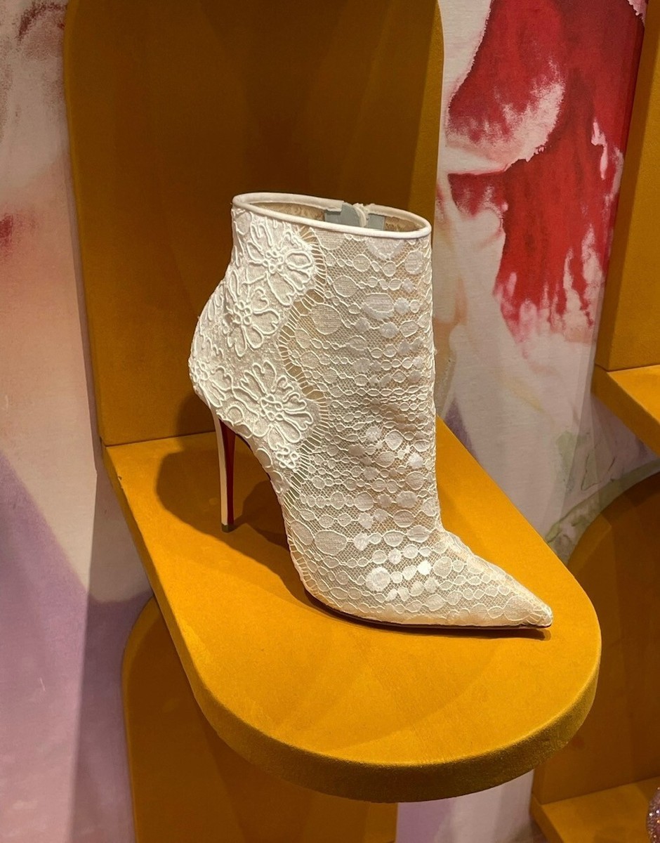 Christian Louboutin Ivory Lace Stiletto Booties 40