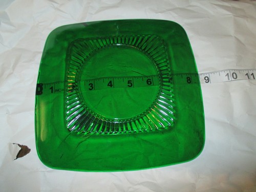 Bandeja de servir rectangular pequeña de vidrio Green Depression y 4 platos cuadrados (14) - Imagen 3 de 8