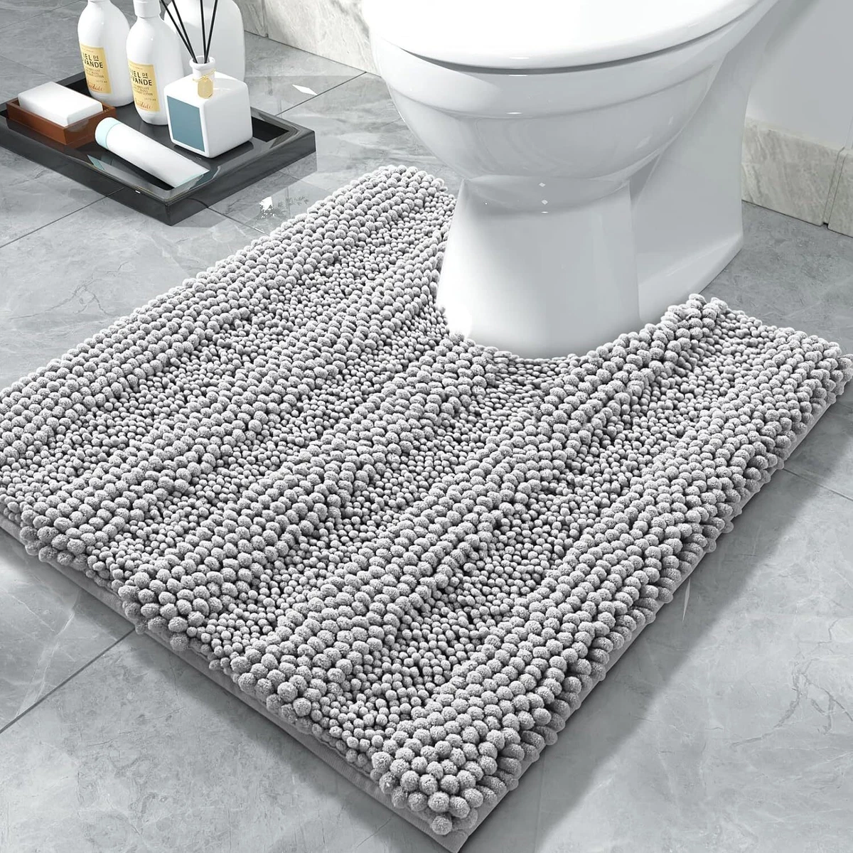 Yimobra U Shaped Toilet Bath Rug Luxury Chenille Contour Mat for