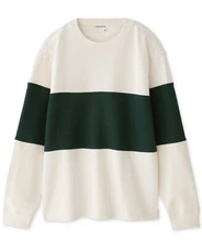 FRANK AND OAK Cream & Green Pullover Rugby Sweatshirt Shirt NEW Medium