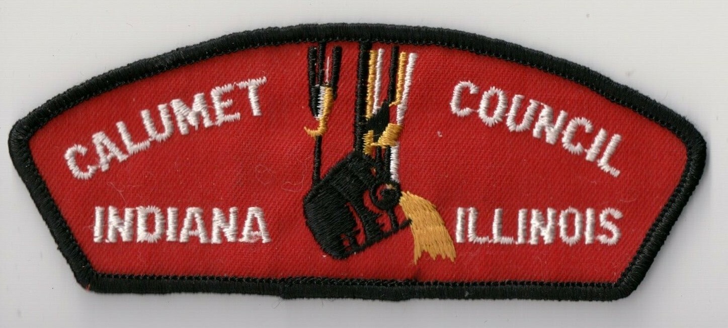 BSA Calumet Council T-1a CSP, Bright Red Background Cloth Back, Indiana Illinois