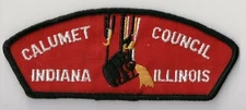 BSA Calumet Council T-1a CSP, Bright Red Background Cloth Back, Indiana Illinois
