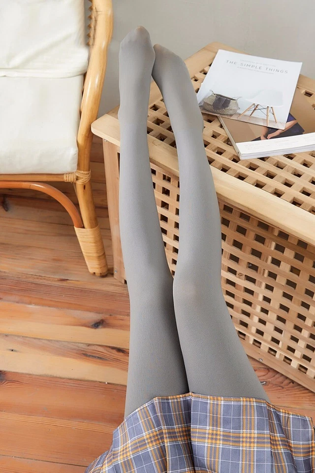 Mujer Invierno Cálido Sexy Opaco Pantimedias Elastizadas Largas Medias Gris Pequeño Foto 3 de 3