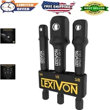 Impact Grade 3-Piece Socket Adapter Set | 1/4", 3/8", 1/2" Drive | 3" Extensi...