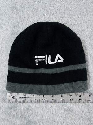 FILA Beanie Toque Adult One Size Gray Black Stripe Knit 100% Acrylic Skate Ski