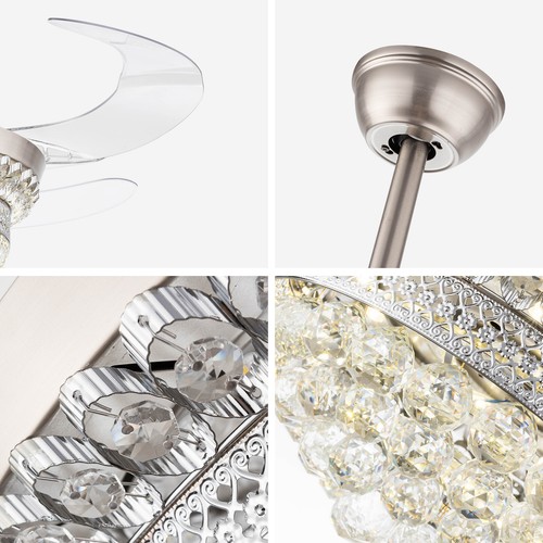 42 in Crystal Chandelier LED Ceiling Fan Light 3-Speed Pendant Lamp with Remote - Picture 8 of 12