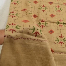 Sanskriti Vintage Brown Long Shawl Hand Embroidered Woollen Stole Floral