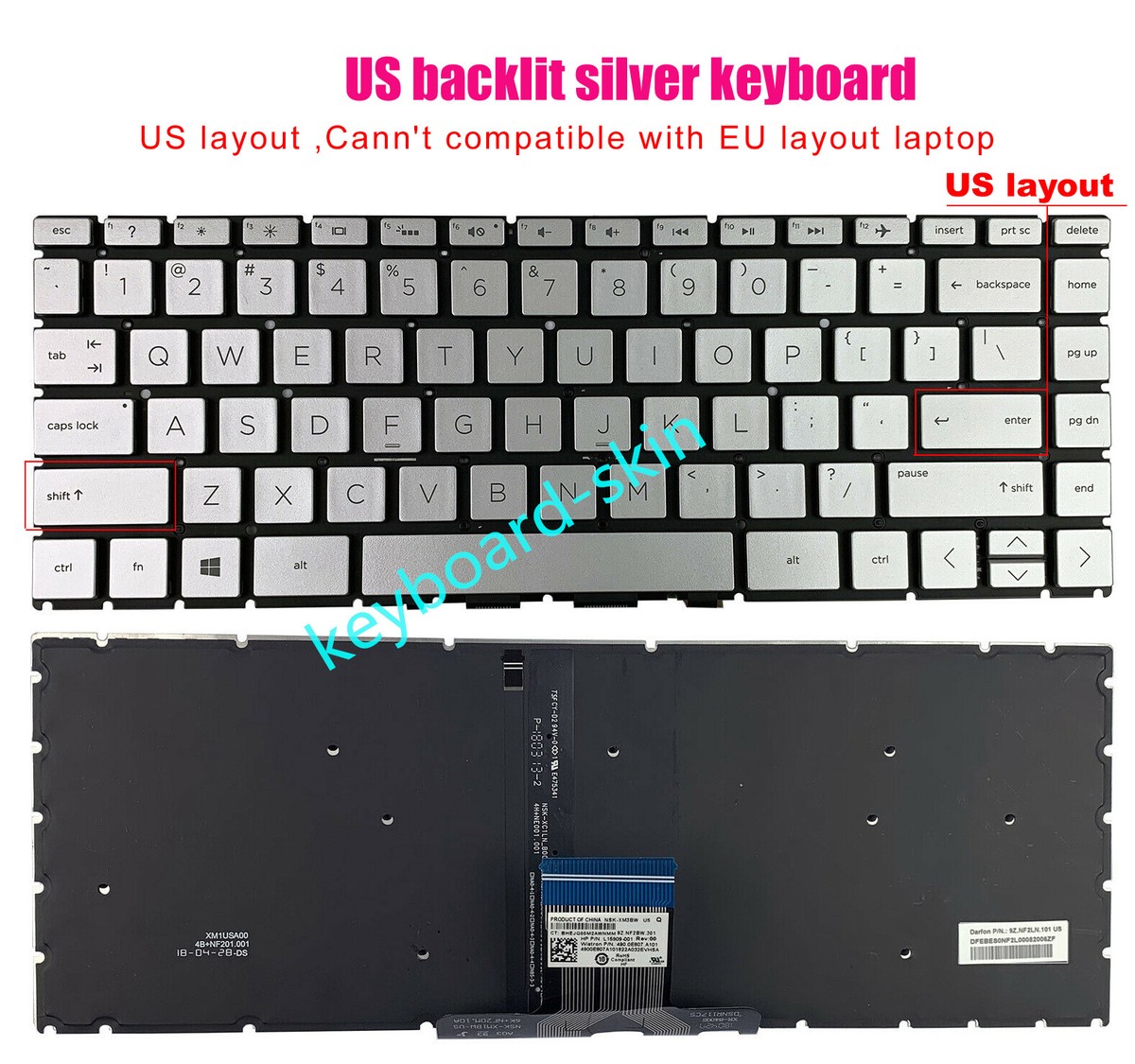 Replacement Keyboard For HP Pavilion 14 Series - Silver US Layout Non-Backlit Laptop Keyboard