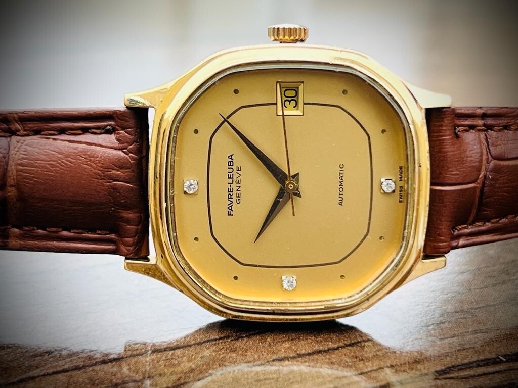 Vintage Favre Leuba Geneve Diamond Dial Automatic Mens Watch