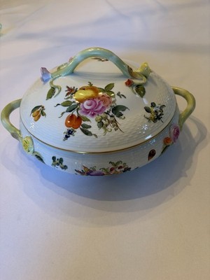 Herend Fruits and Flowers Pattern Covered Vegetable Bowl with Lid And Handles