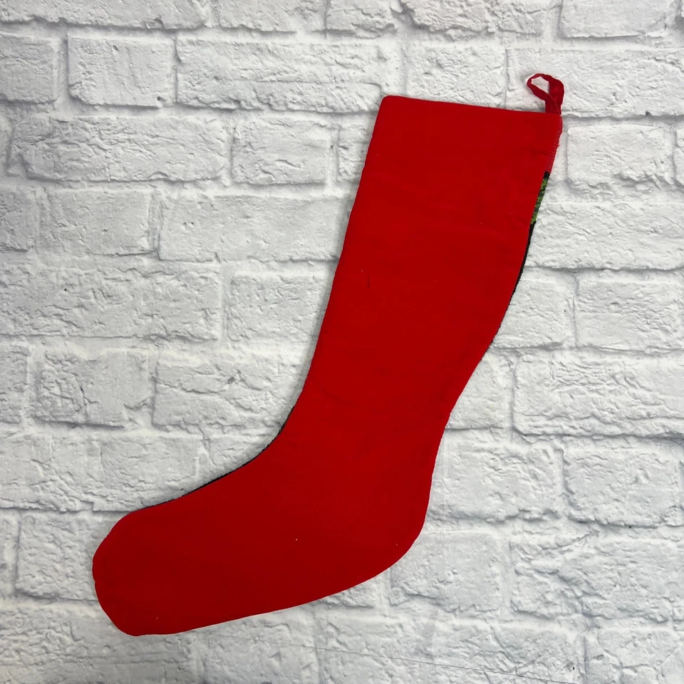 Vintage Imperial Elegance Needlepoint Wool Stocking Father Christmas Black Red - Image 3 of 4