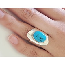 Asymmetrical Wide Band Sterling Silver Turquoise Ring