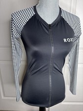 ROXY Black White Check Long Sleeve Full Zip Rash Guard Top Women Size S