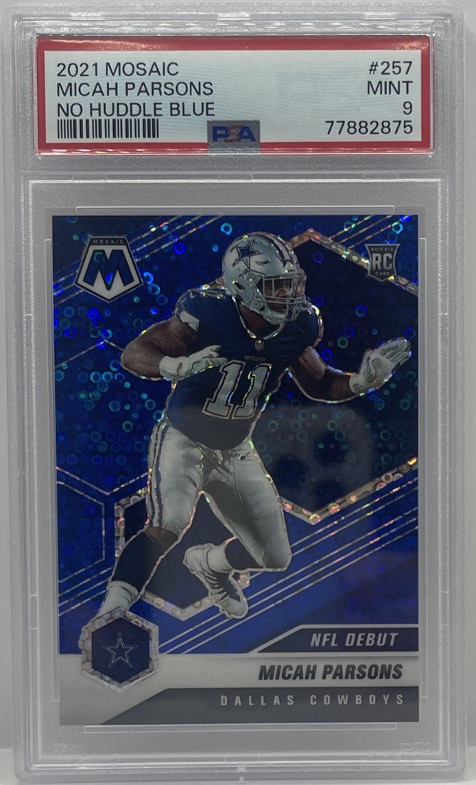 2021 Panini Mosaic No Huddle Blue #257 Micah Parsons RC ROOKIE /75 PSA 9 Cowboys