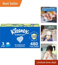 Everyday Essential Trusted Care Tissues: 3 Boxes, 2-Ply Soft, Total 480 Tissues