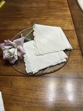 Vintage Handmade, White Handkerchief For Wedding Or Flower Girls Set Of 2