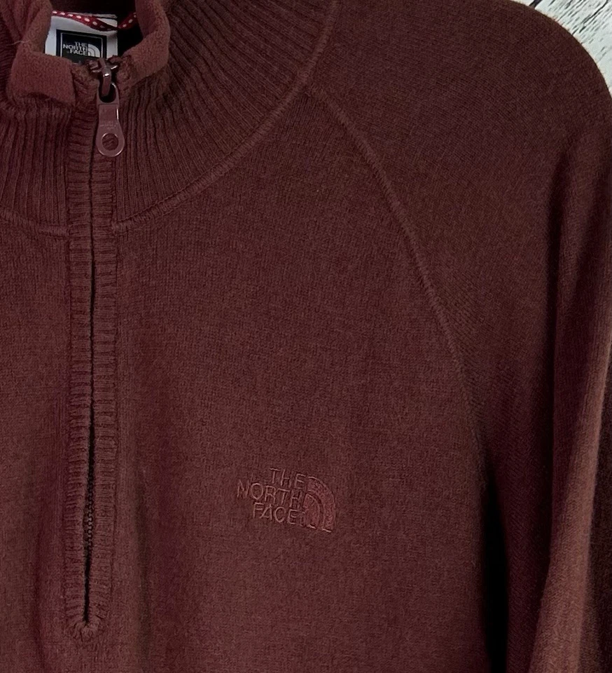 THE NORTH FACE Men's Large Wool Blend Outside Seams Sweater 1/2 Zip Maroon Red - Image 2 of 4
