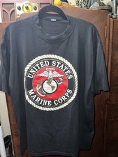 VTG 90S T SHIRT XL USMC US MARINES CORPS GLITTER GOLD PRINT USA MADE