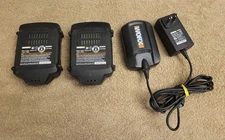 Worx WA3520 20V Max Lithium 1.5Ah Batteries Lot Of 2 W/ Charger 