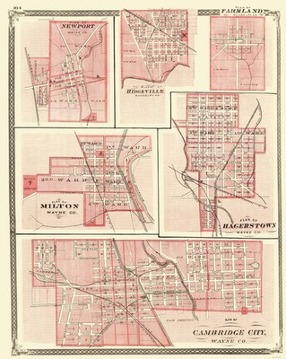 Historic City Map - Newport Ridgeville Farmland Milton Indiana - Baskin 1876 -