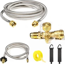 Extend a Stay RV Propane Kit Propane Brass Tee 4 Port with 5 ft and 12 ft St