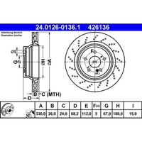 Bremsscheibe ATE 24.0126-0136.1 (2 Stk.) FüR Mercedes-Benz E