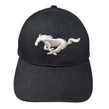Ford Mustang Baseball Cap Black Silver Slideback Hat OS Adjustable Embroidered