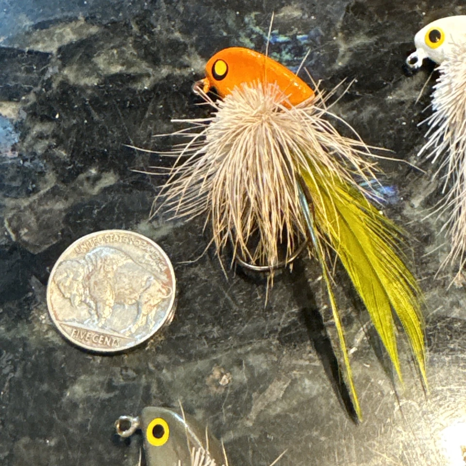 Lot of 6 Vintage Feather BIRDS with Heads 3"+ Fishing Lures w/ Hooks EUC NICE - Image 2 of 4