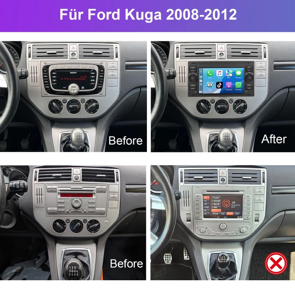 Autoradio Für Ford Kuga MK1 2008-2012 Android 15 GPS Navi BT Carplay WIFI 2+64GB - Bild 4 von 4