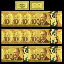 10pcsCanadian Plastic Gold Foil Banknotes 100 Doollars Uncurrent Plastic Money
