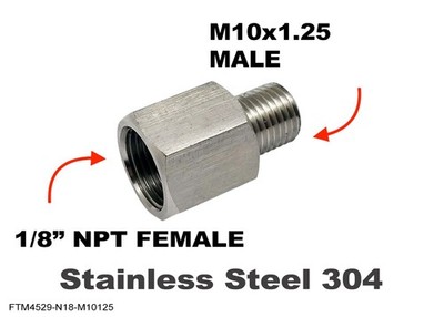1/8'' NPT FEMALE to M10x1.25 MALE Stainless Sensor Adaptor Fittings Conversion