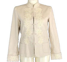 Coldwater Creek Jacket LARGE Beige Cream Embellish Lace Pocket Dressy Blazer LN