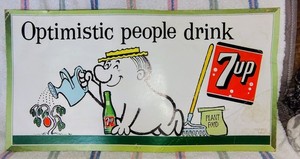1961 vintage 7up rare “ Optimistic people drink 7-Up“  21" X 11" CARDBOARD