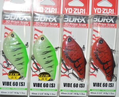 4 lures yo zuri 3dr-x vibe 60 sinking 1/2oz  r1439 red crawfish & glow tiger