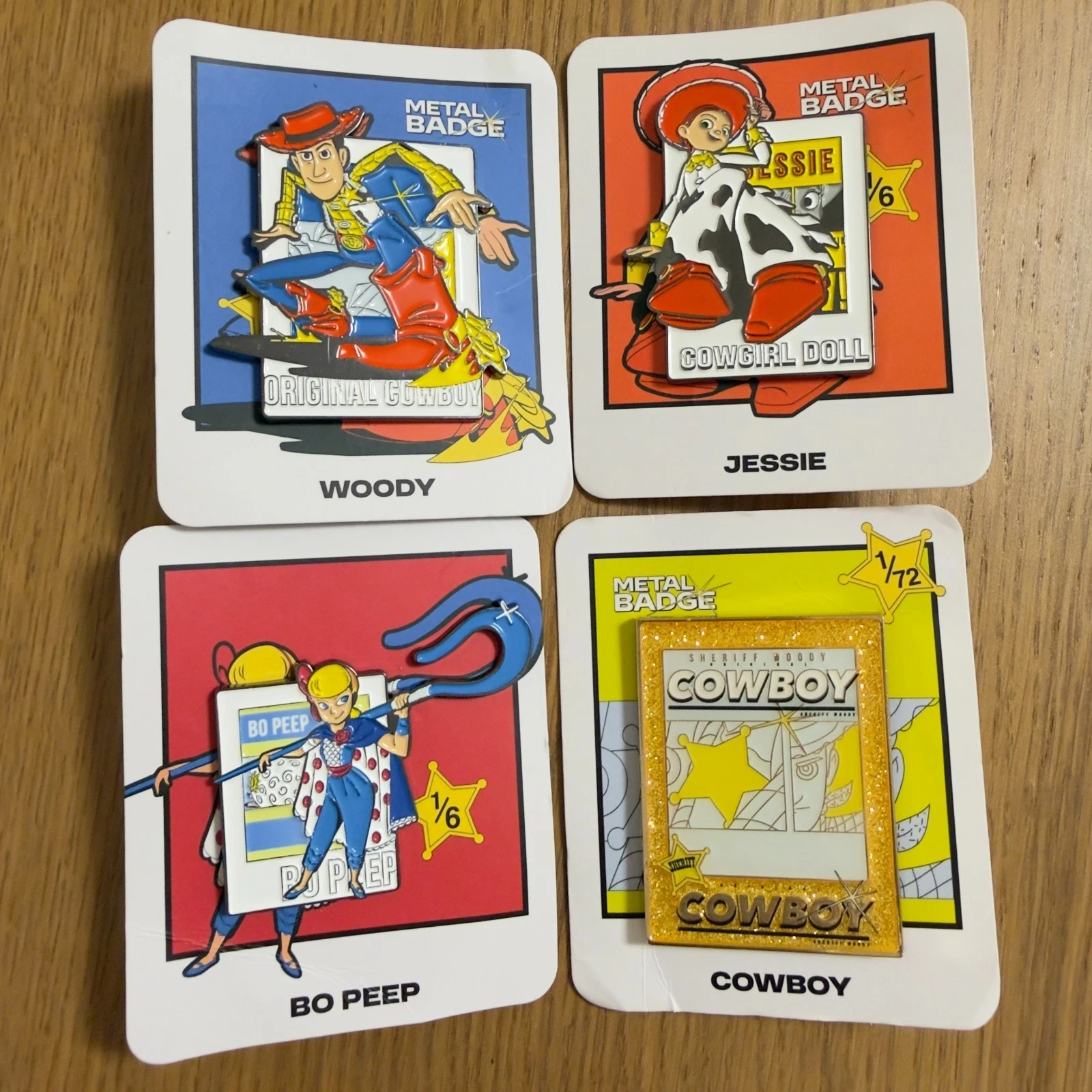 Miniso Pixar Toy Story Pin Set of 4 - Disney Woody Jessie Bo Peep Cowboy Poster