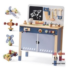 Kids Tool Bench, Wooden Tool Workbench for Toddler, Tool Bench with Play Blue