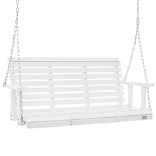 VEVOR 4.5' Porch Swing Bench Wooden Hanging Outdoor Garden Patio Courtyard White