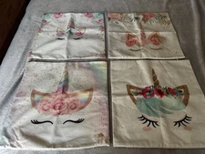 ZUEXT Set of 4 Unicorn Decorative Throw Pillow Covers 12' x 20" Linen NEW