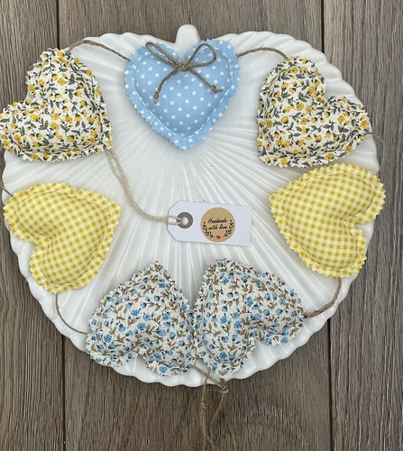 Ghirlanda Cuore Bunting in Tessuti Blu e Giallo Ditsy Floreale & Macchiato & Check - Foto 9 di 10