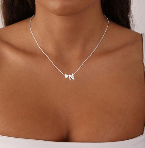 Collares con inicial de corazón para mujer enchapados en oro de 14K delicado corazón letra de la A a la Z - Imagen 127 de 265