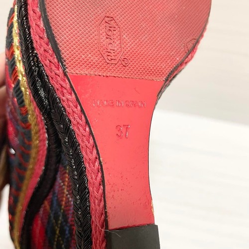 Christian Louboutin Gingham sandali zeppa tela rossa misura 37 23,5 cm Giappone - Foto 10 di 10