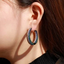 Lady Boho Black Gold Plated Cubic Zirconia Big Round Thick Hoop Earrings Jewelry