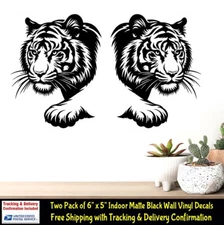 Siberian Tiger Indoor or Outdoor Two 6" Black Vinyl Decal Window Walls Mirrors