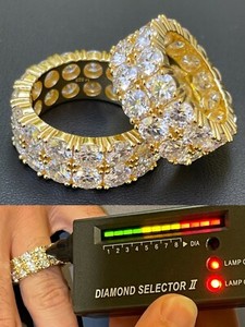Authentic 14k Gold Plated Hip Hop Iced Tennis 10mm MOISSANITE Ring Passes Tester