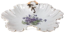 WWII Era Candy Tray Violets With Gold Trim Lefton China 1940s